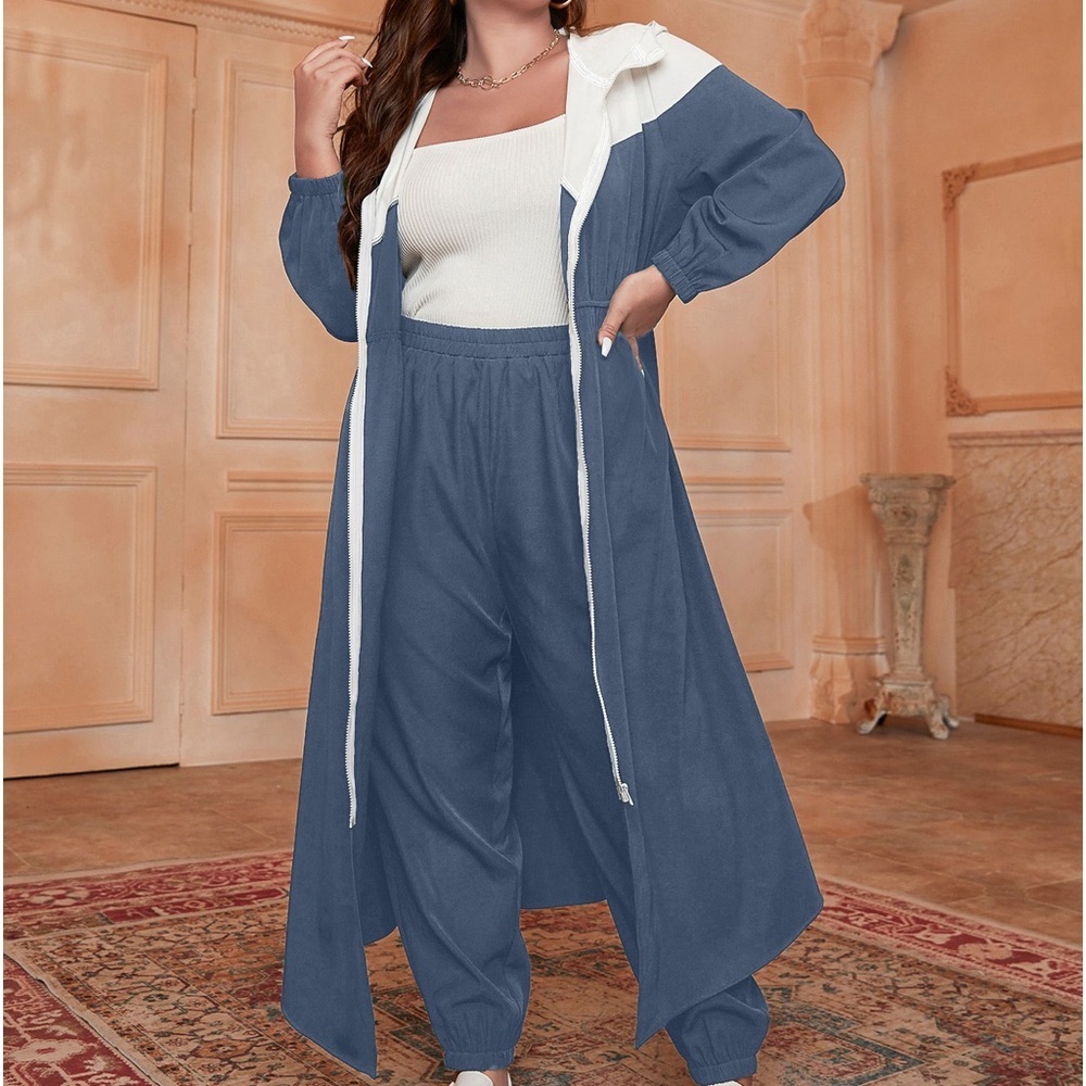 2 Pcs Drop Shoulder Drawstring Hooded Coat & Pants Set